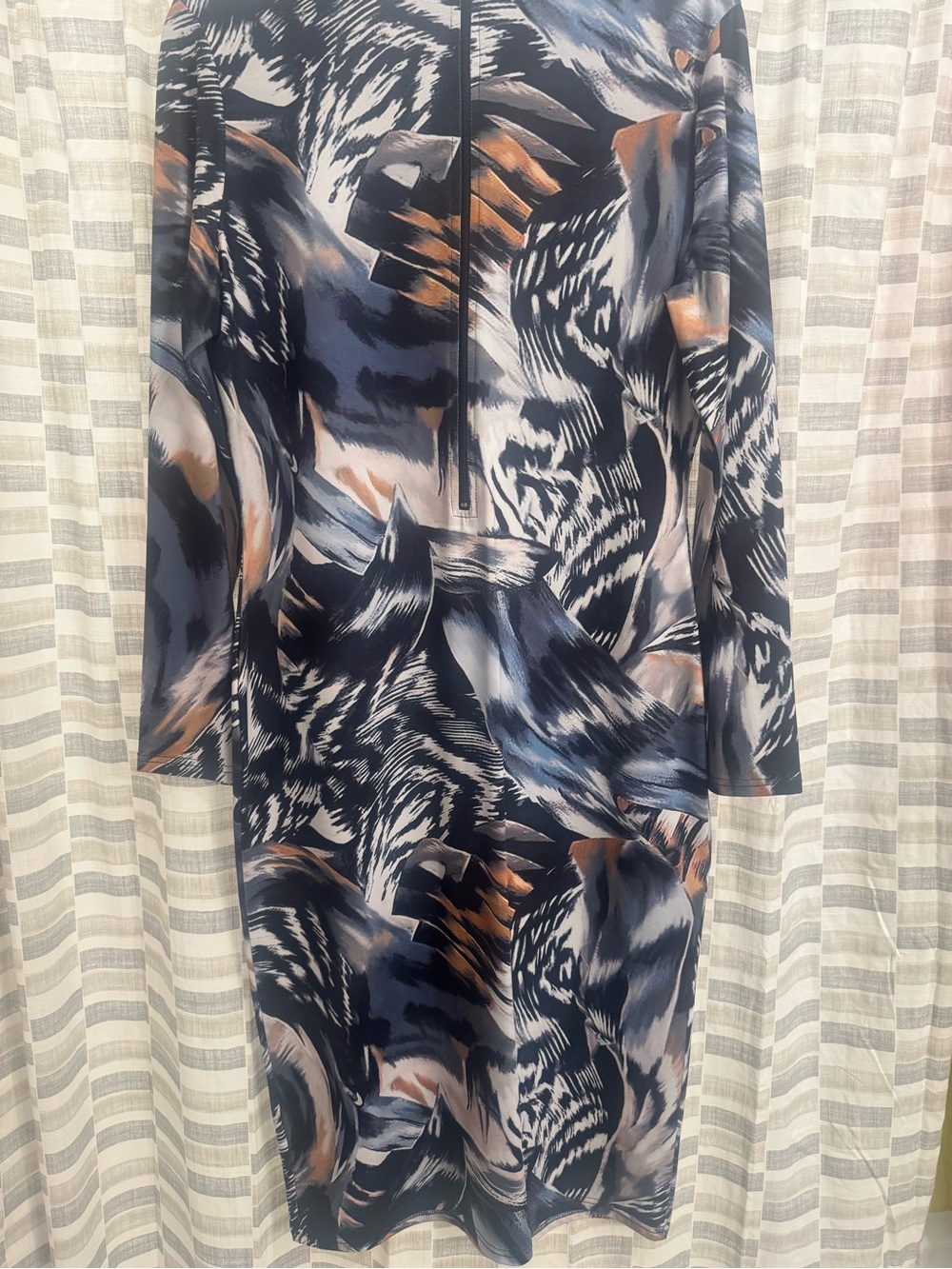 Abstract Print Mock Neck Zip Midi Dress 2XL Stretch